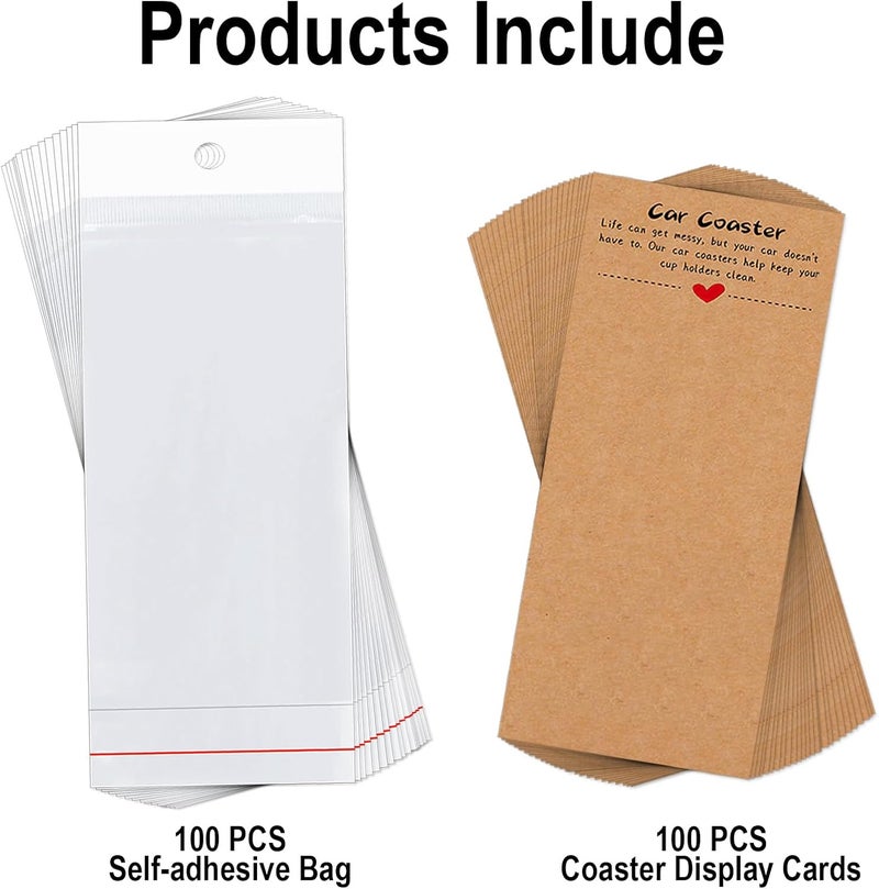 Potanro 100PCS Car Coasters Packaging for Selling, Sublimation Blanks Car Coaster | Sublimation Display Card Set with Bags and Brown Cards 6.8 x 2.9 Inch,Heat Press Machines Accessories (Brown) - Image 5