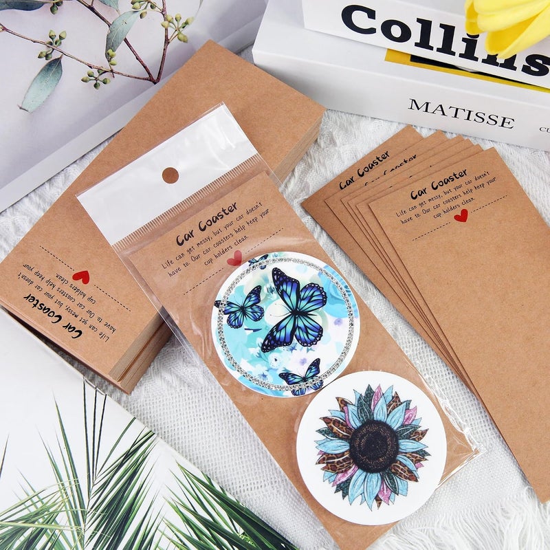 Potanro 100PCS Car Coasters Packaging for Selling, Sublimation Blanks Car Coaster | Sublimation Display Card Set with Bags and Brown Cards 6.8 x 2.9 Inch,Heat Press Machines Accessories (Brown) - Image 2