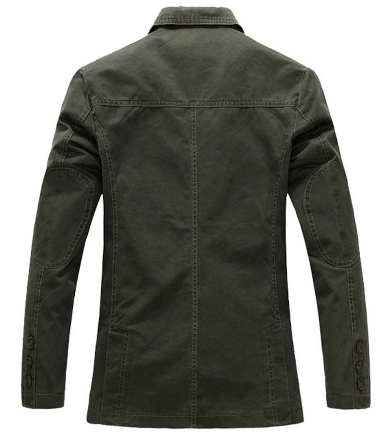 chouyatou Men's Casual Three-Button Stripe Lined Cotton Twill Suit Jacket (Medium, Army Green) - Image 2