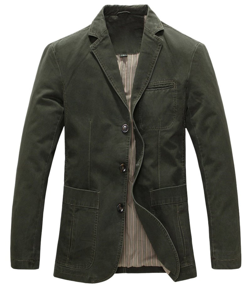 chouyatou Men's Casual Three-Button Stripe Lined Cotton Twill Suit Jacket (Medium, Army Green) - Image 1
