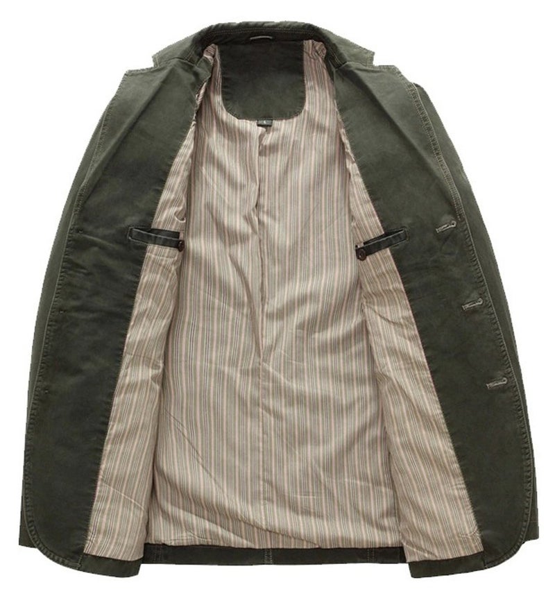 chouyatou Men's Casual Three-Button Stripe Lined Cotton Twill Suit Jacket (Medium, Army Green) - Image 3