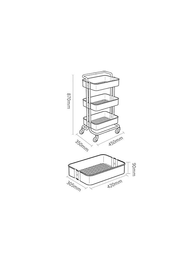 Zaboon Medical Cart Tool Mobile Beauty Salon Rolling Trolley Cart 3 Tier Living Room Kitchen Storage Cart With Rotatable Pulley - Image 3