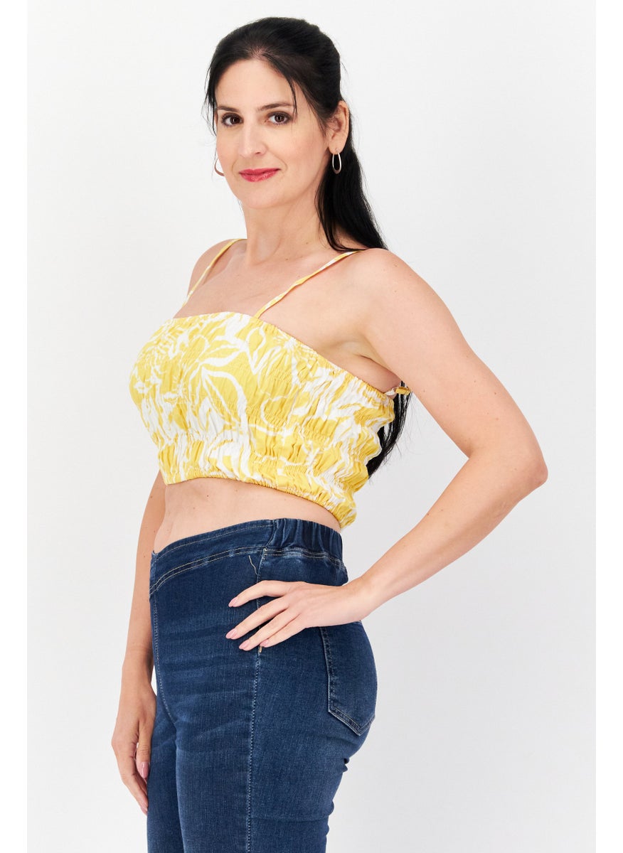 Faithfull The Brand - Women Square Neck Sleeveless Allover Print Tank Top, Yellow - Image 1