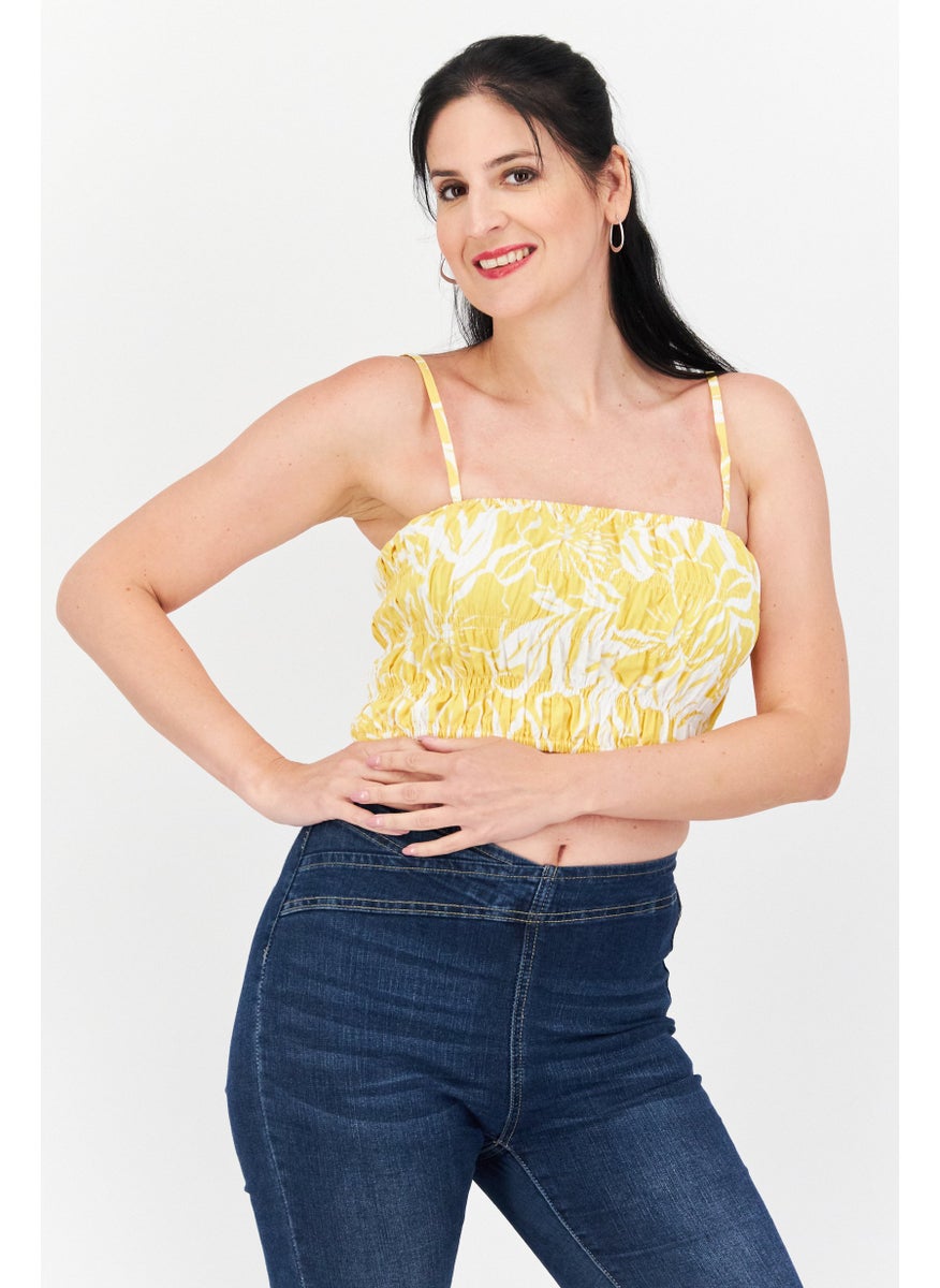 Faithfull The Brand - Women Square Neck Sleeveless Allover Print Tank Top, Yellow - Image 1
