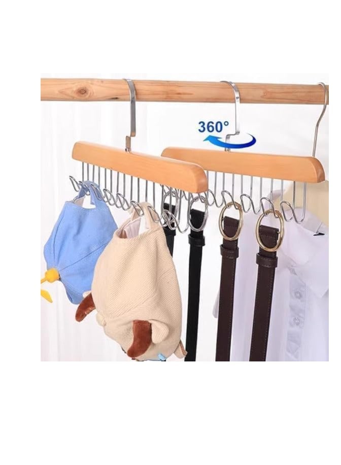 شماعة خشبية متعدده الوظائف بها 8 خطافات استانلس لتعليق الملابس مصنوعه من الفولاذ المقاوم للصدأ - Image 3