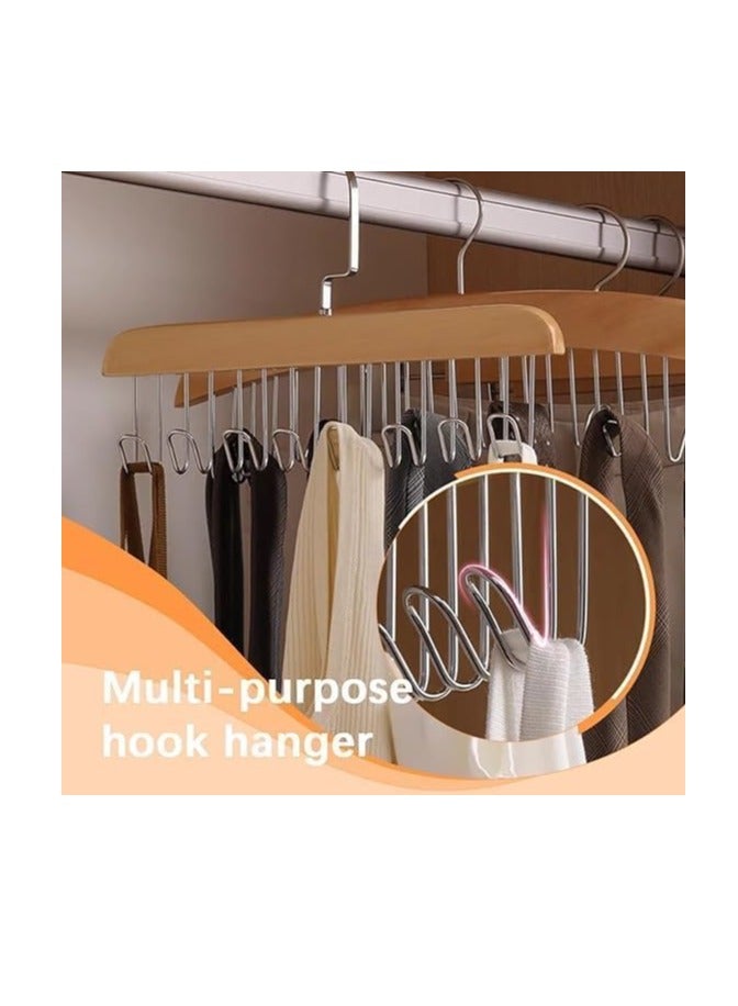 شماعة خشبية متعدده الوظائف بها 8 خطافات استانلس لتعليق الملابس مصنوعه من الفولاذ المقاوم للصدأ - Image 4