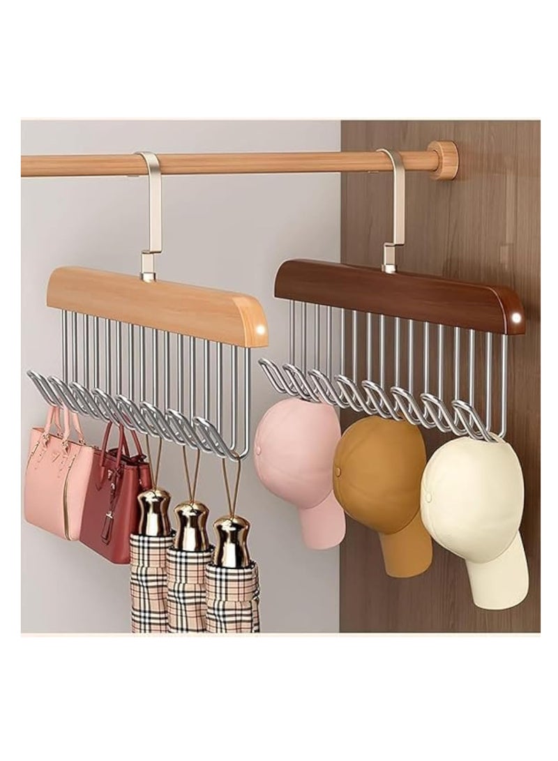 شماعة خشبية متعدده الوظائف بها 8 خطافات استانلس لتعليق الملابس مصنوعه من الفولاذ المقاوم للصدأ - Image 1