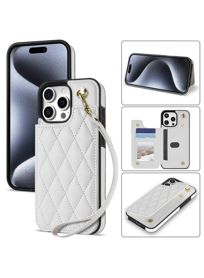 Zaboon Case For iPhone 13 Pro Max Rhombic Dual Buckle Card Slots Phone Case with Lanyard - Image 1