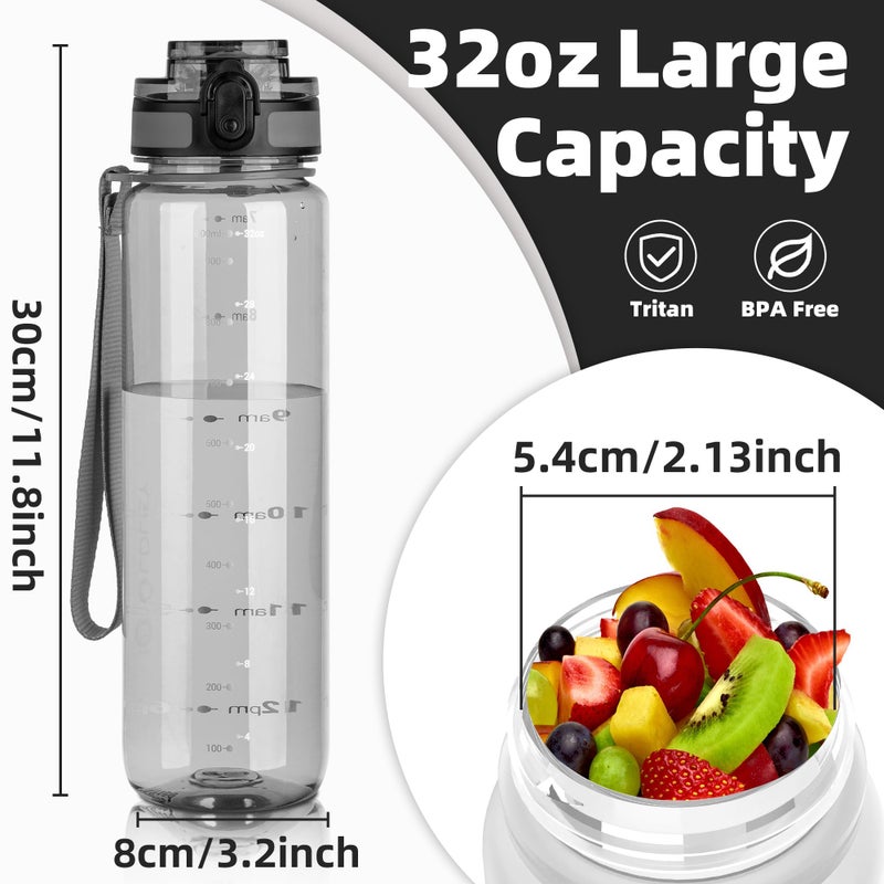 OLDLEY 32 oz Water Bottle, Motivational Water Bottle with Time Marker, Sports Water Bottle With Strap, Leakproof & BPA Free Large Water Bottles for School, Gym,Outdoor, Tritan, Transparent-Gray - Image 5