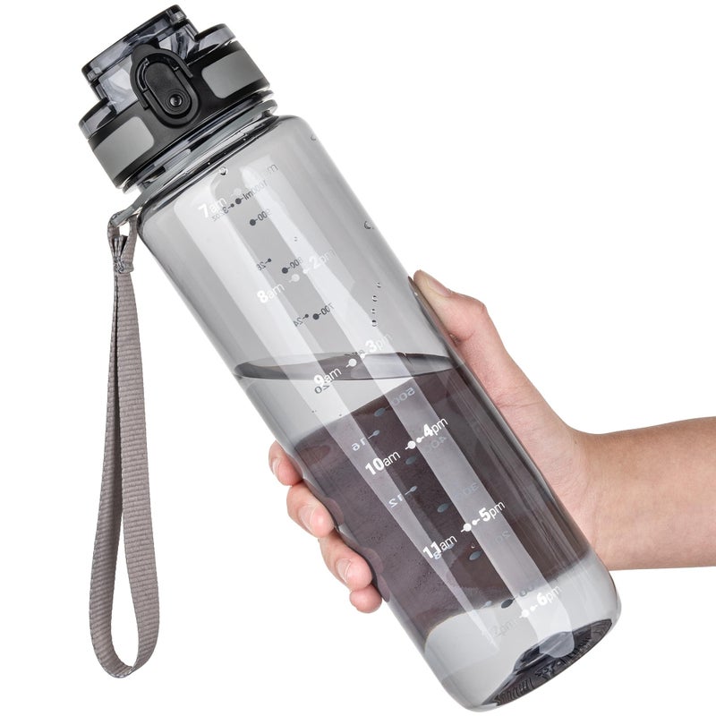 OLDLEY 32 oz Water Bottle, Motivational Water Bottle with Time Marker, Sports Water Bottle With Strap, Leakproof & BPA Free Large Water Bottles for School, Gym,Outdoor, Tritan, Transparent-Gray - Image 1
