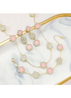 Generic Cross-Border Double-Sided Four-Leaf Clover Necklace Luxurious Fashionable Fresh Sweet Floral Pendant Lockbone Chain Necklace For pink four-leaf clover 