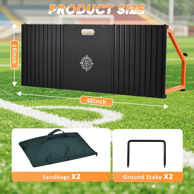 CAROD Soccer Rebounder Board, 40 X 16 Inch Portable Soccer Training Equipment, Two Rebound Angles, Equipped with Two Sandbags and Two Ground Stakes, Suitable for Soccer Passing and Shooting Drills - Image 2