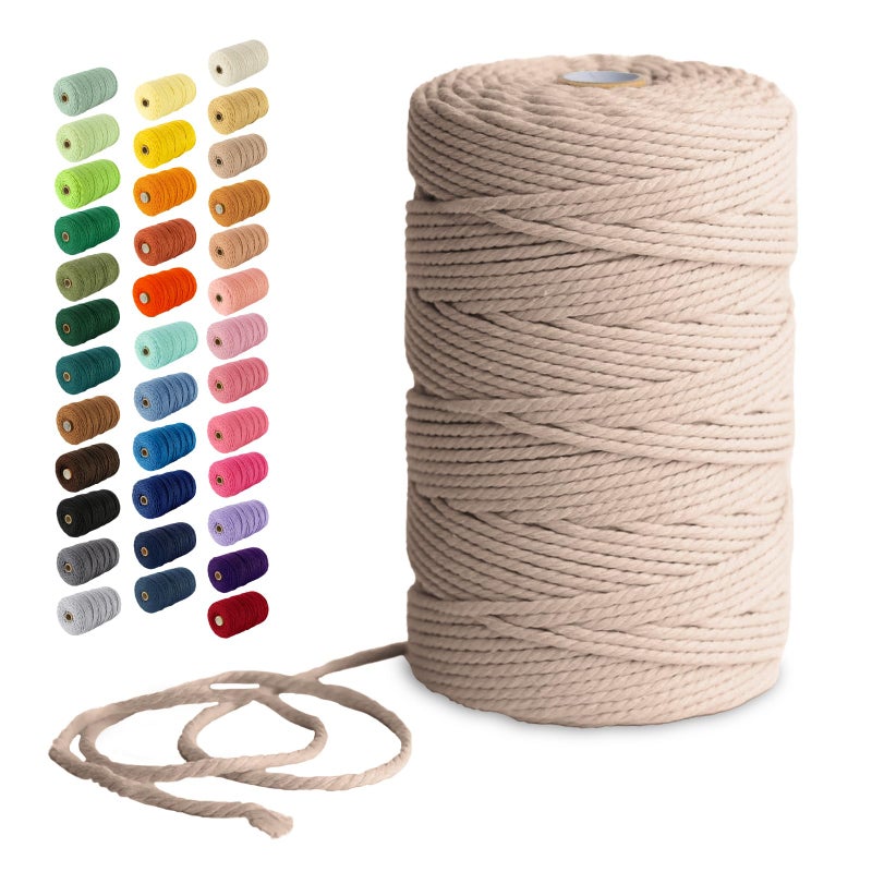 Nook Theory Macrame Cord 3mm 220 Yards Cotton Rope 4mm 5mm Yarn String for Crafts Perfect for Macrame Wall Hanging and Boho Decorations Khaki