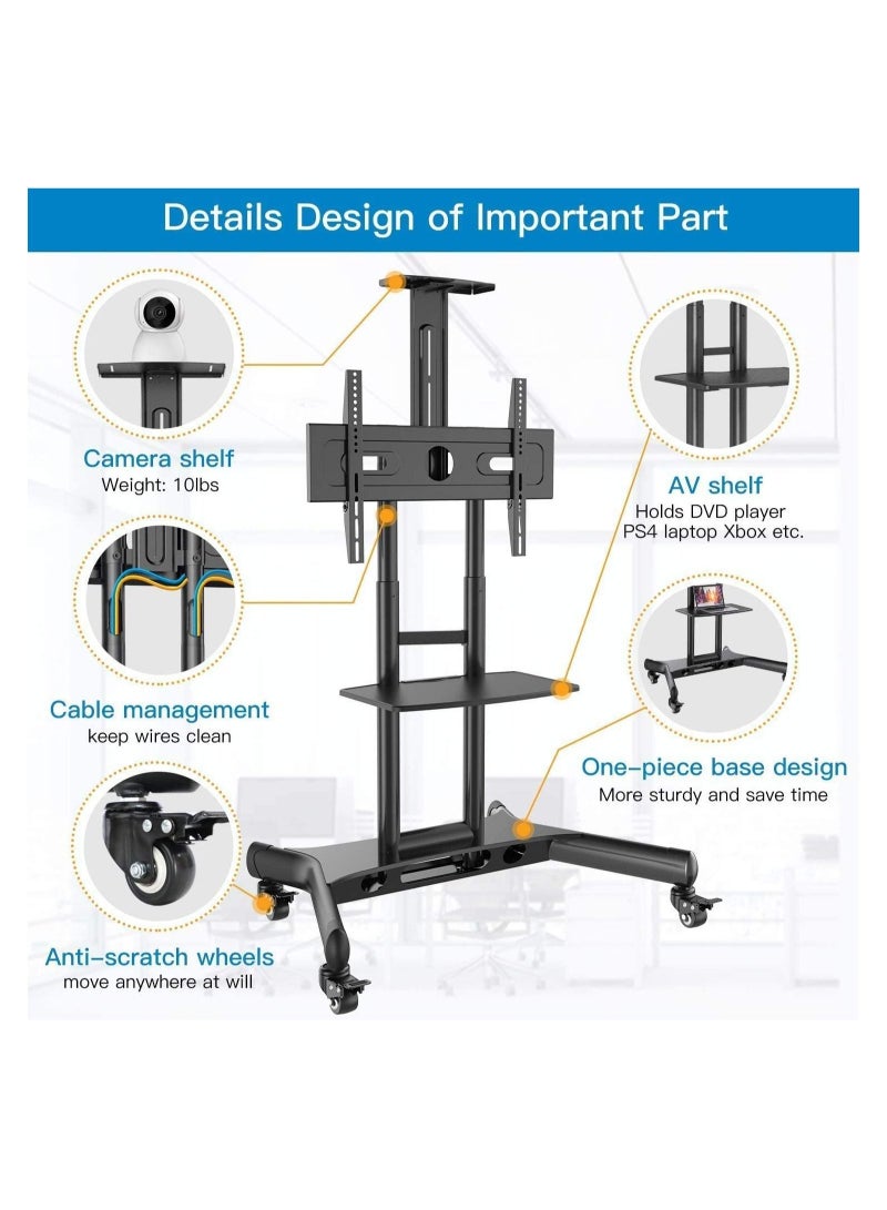 ELTRAZONE Mobile TV Stand Cart Trolley, TV Cart Mobile, Height Adjustable TV Stand Mobile No-slip Floor Stand Mount for 32"-70" HDR & LCD TV Screens - Image 2