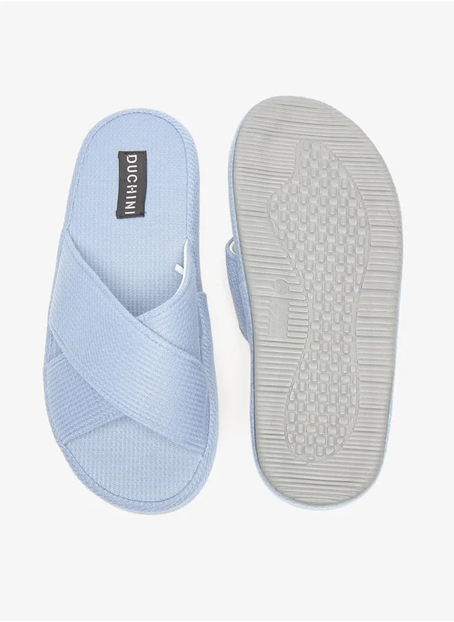 DUCHINI Duchini Men's Waffle Textured Cross Strap Bedroom Slides