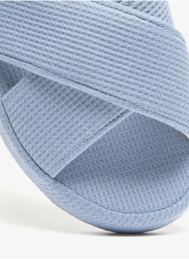 DUCHINI Duchini Men's Waffle Textured Cross Strap Bedroom Slides