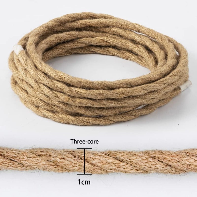 LED Lighting 10M Electrical Wire Rope,3 Core Hemp Rope Weaving Electrical Wire,Linen Cable Coated Copper Retro Braided Industrial Rope Core Copper 0.75mm² DIY Pendant Lamp - Image 4