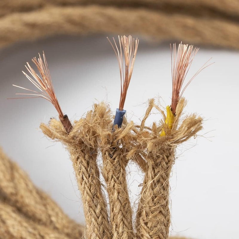 LED Lighting 10M Electrical Wire Rope,3 Core Hemp Rope Weaving Electrical Wire,Linen Cable Coated Copper Retro Braided Industrial Rope Core Copper 0.75mm² DIY Pendant Lamp - Image 2