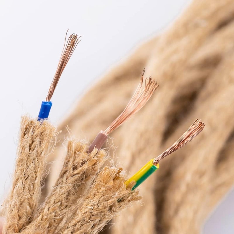 LED Lighting 10M Electrical Wire Rope,3 Core Hemp Rope Weaving Electrical Wire,Linen Cable Coated Copper Retro Braided Industrial Rope Core Copper 0.75mm² DIY Pendant Lamp - Image 3