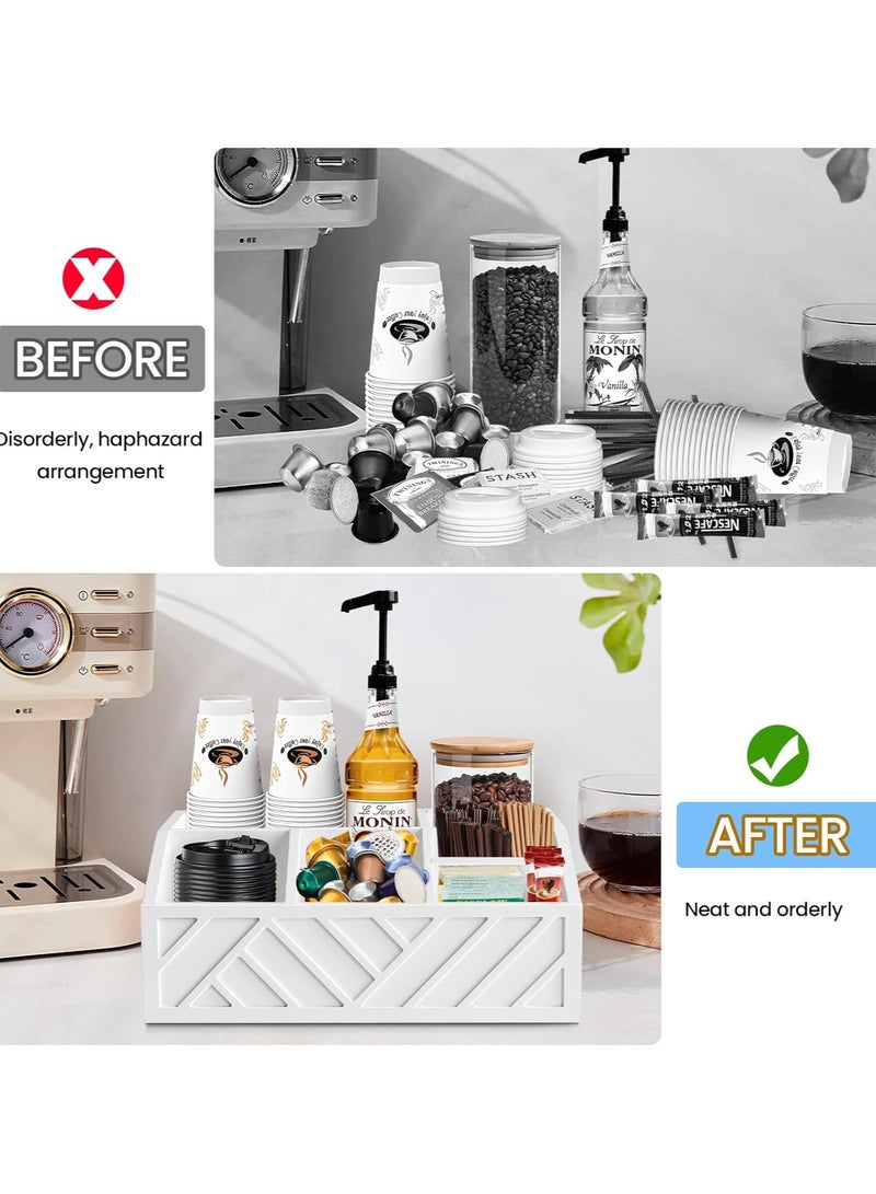 XiuWoo Coffee Bar Organizer for Coffee Bar Accessories, Wood Coffee Station Organizer for Countertop, Farmhouse Coffee Pod Syrup Holder Organizer, Coffee Bar Condiment Organizer for Coffee Bar Decor - Image 3