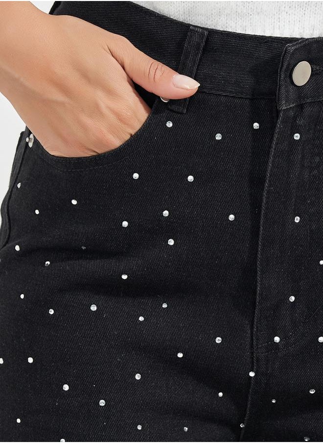 Styli - High Rise Straight Fit Embellished Jeans - Image 1