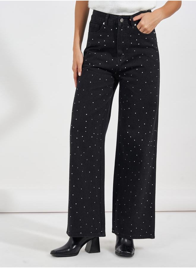 Styli - High Rise Straight Fit Embellished Jeans - Image 1