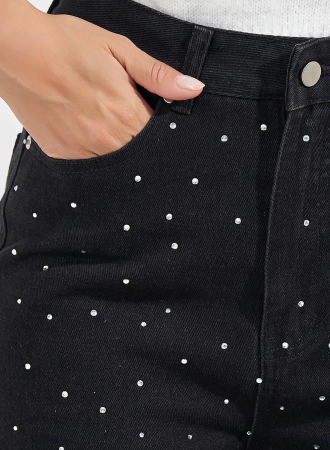 Styli High Rise Straight Fit Embellished Jeans - Image 3