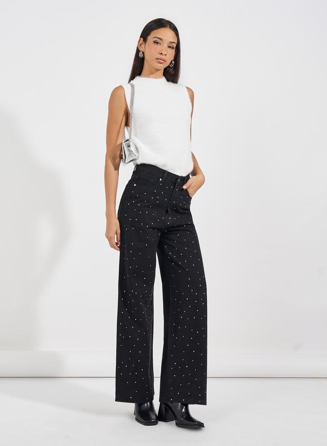 Styli High Rise Straight Fit Embellished Jeans - Image 5