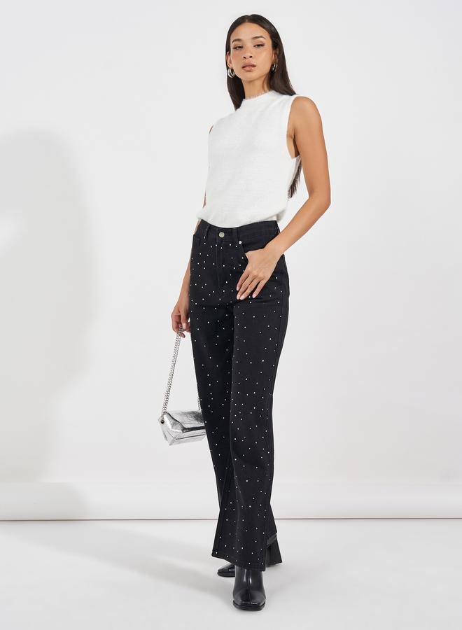 Styli High Rise Straight Fit Embellished Jeans - Image 1