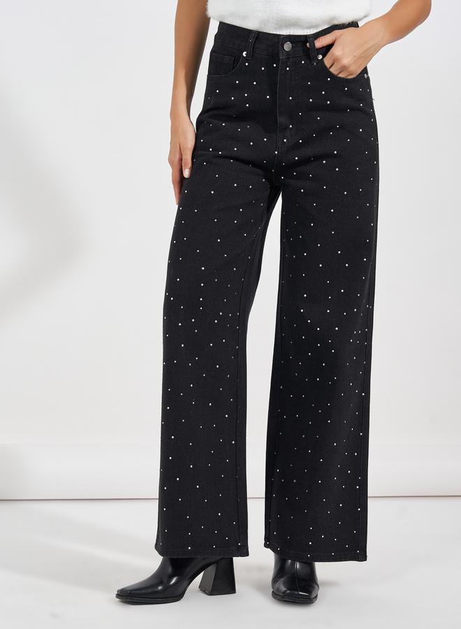 Styli High Rise Straight Fit Embellished Jeans - Image 2