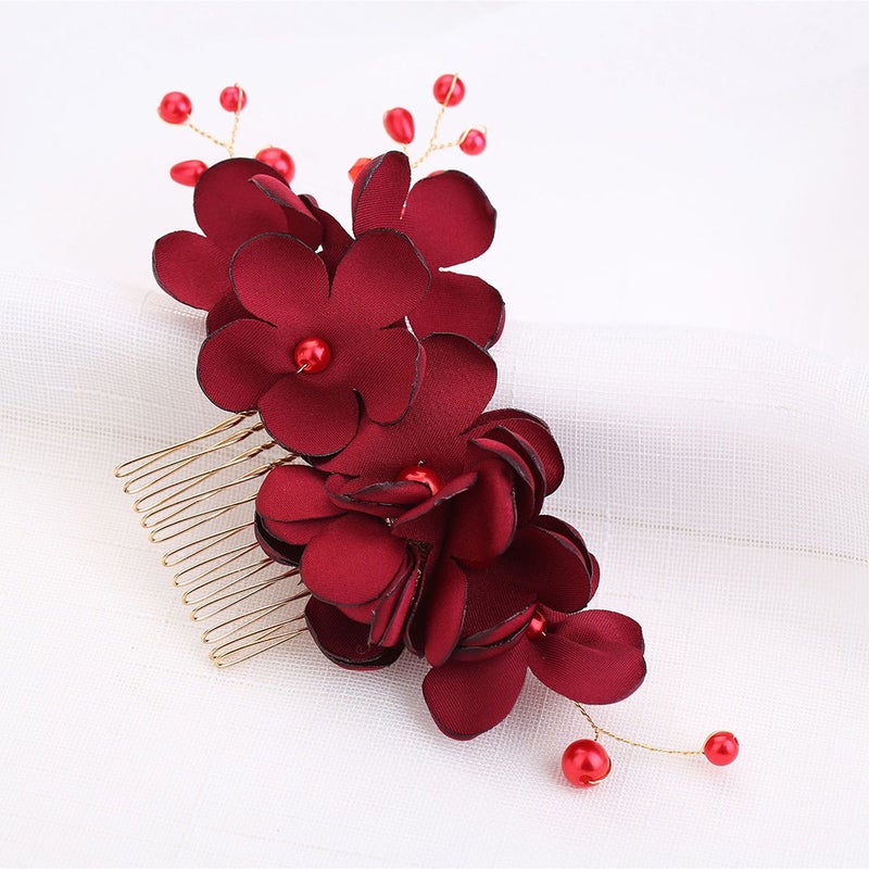 1PC Cloth Flower Hair Side Comb Imitation Floral Beads Decor Hair Comb Hair Accessory for Women - Image 2