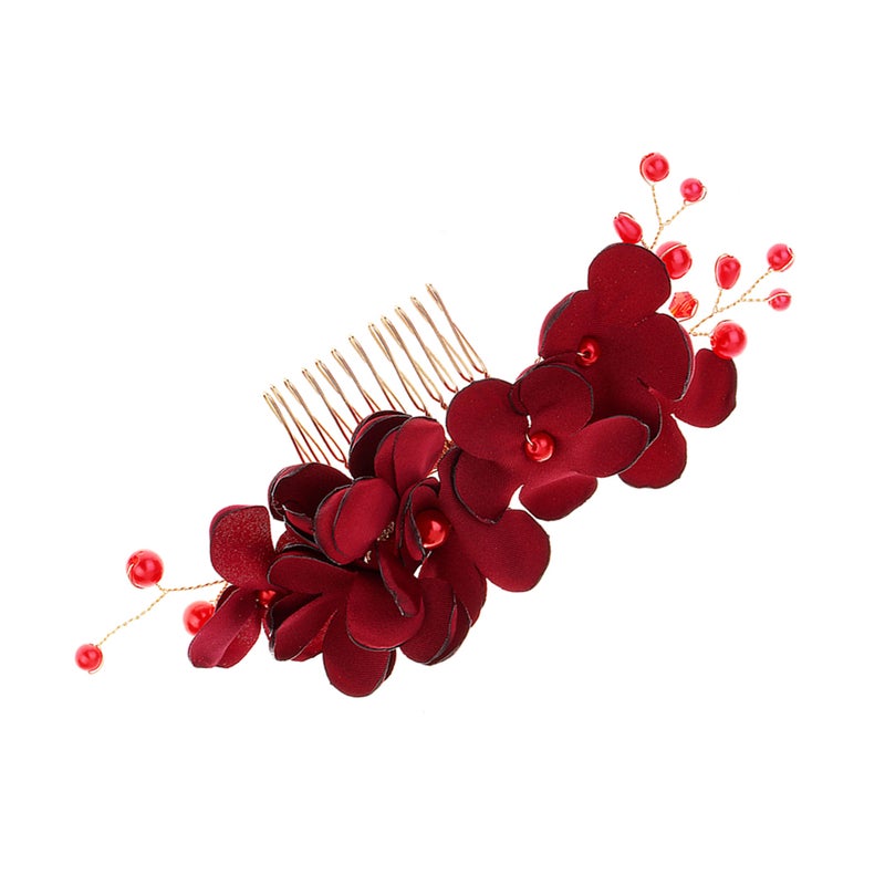 1PC Cloth Flower Hair Side Comb Imitation Floral Beads Decor Hair Comb Hair Accessory for Women - Image 3
