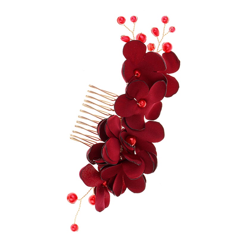 1PC Cloth Flower Hair Side Comb Imitation Floral Beads Decor Hair Comb Hair Accessory for Women - Image 1
