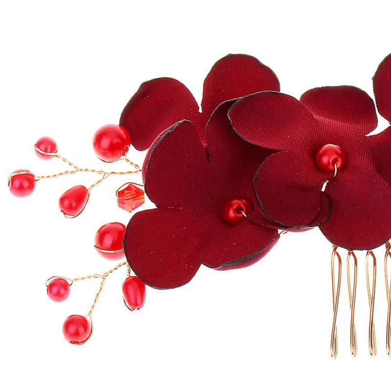 1PC Cloth Flower Hair Side Comb Imitation Floral Beads Decor Hair Comb Hair Accessory for Women - Image 4