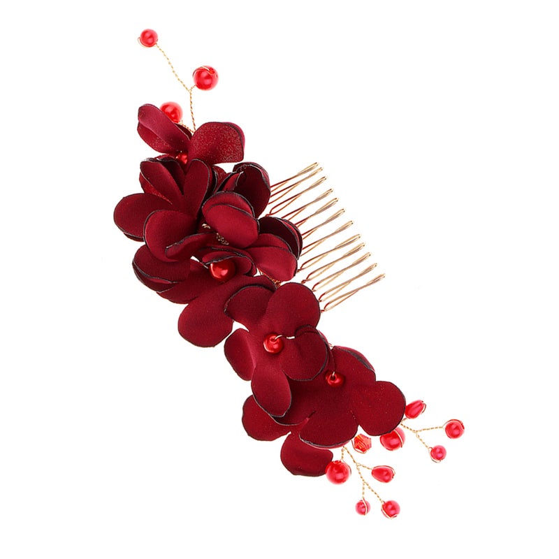 1PC Cloth Flower Hair Side Comb Imitation Floral Beads Decor Hair Comb Hair Accessory for Women - Image 5