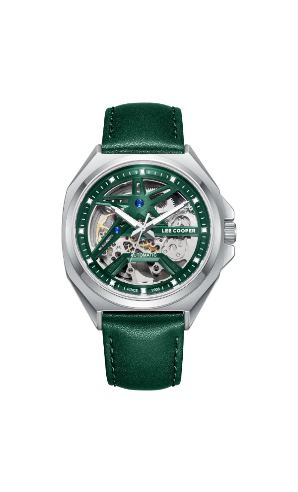 Lee Cooper Men's Automatic Display Watch With Dark Green Leather Strap - LC08103.377