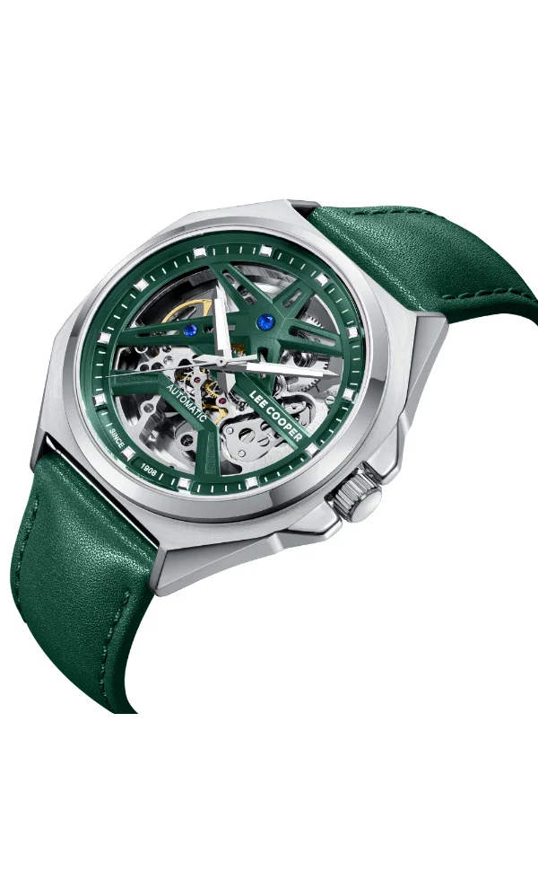Lee Cooper Men's Automatic Display Watch With Dark Green Leather Strap - LC08103.377