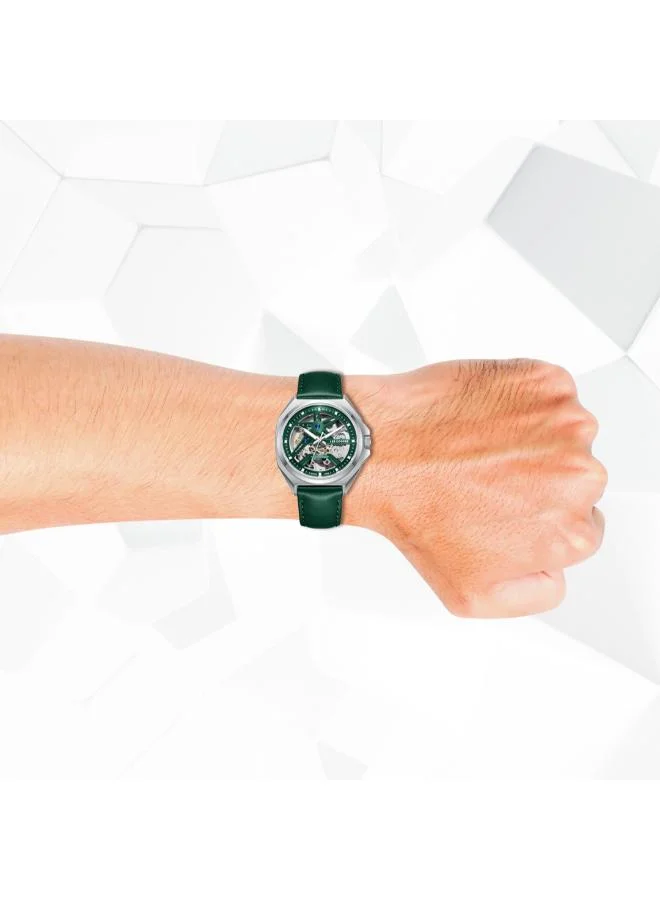 Lee Cooper Men's Automatic Display Watch With Dark Green Leather Strap - LC08103.377