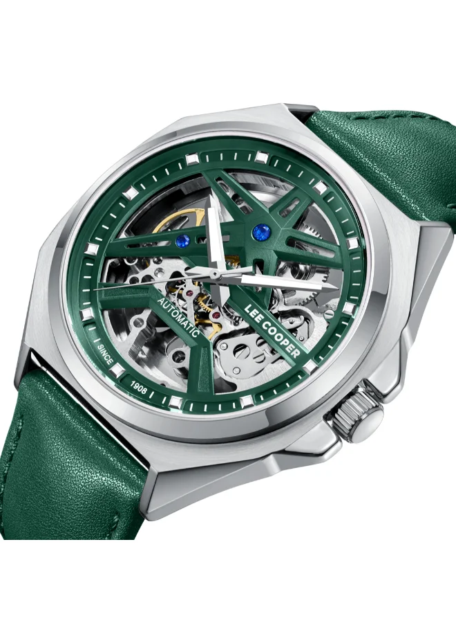 Lee Cooper Men's Automatic Display Watch With Dark Green Leather Strap - LC08103.377