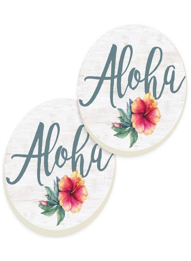 P. Graham Dunn 2.75 x 2.75 Absorbent Ceramic Car Coasters, Pack of 2, Aloha Flower Floral White