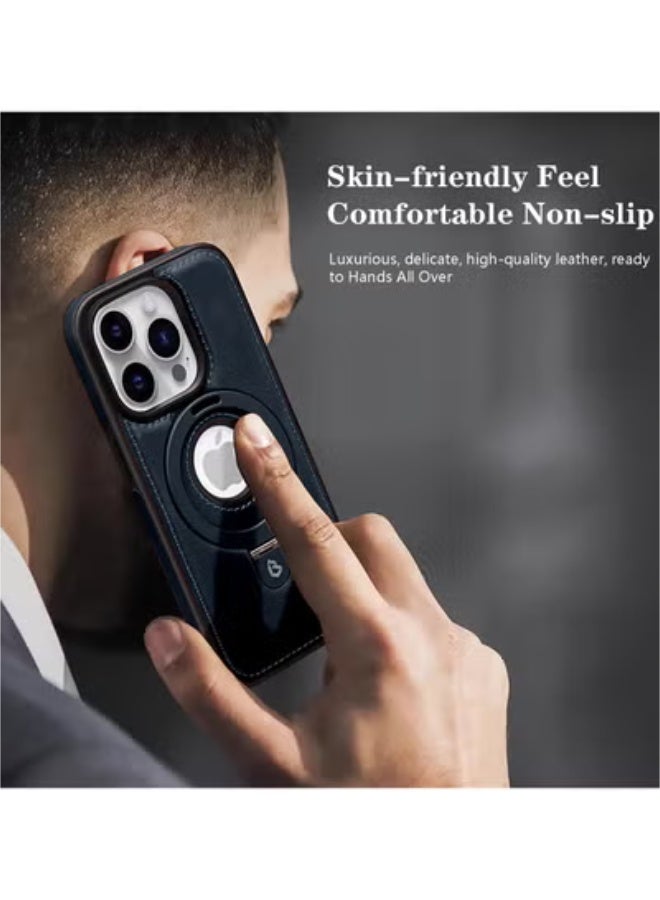 SOKAD iPhone 14 Pro Max Leather Case with Metal Magnetic Folding Stand - Blue - Image 2