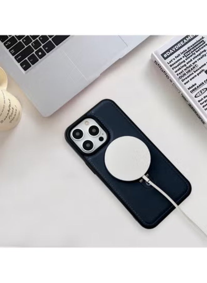 SOKAD iPhone 14 Pro Max Leather Case with Metal Magnetic Folding Stand - Blue - Image 4