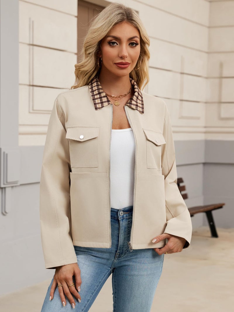 UEAL Spring Jackets For Women Trendy 2026 Summer Lightweight Zip Up Casual Jacket Coats Medium Khaki - Image 2