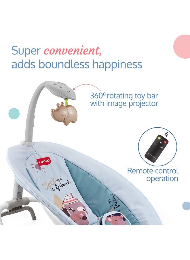 لوفلاب كرسي هزاز للأطفال من LuvLap Joy-n-Giggles - اهتزاز مهدئ خفيف، موسيقى بمستوى صوت منخفض (موسيقى محددة مسبقًا)، شريط ألعاب يدور 360 درجة، حزام أمان ثلاثي النقاط، جهاز تحكم عن بعد، رمادي - Image 2