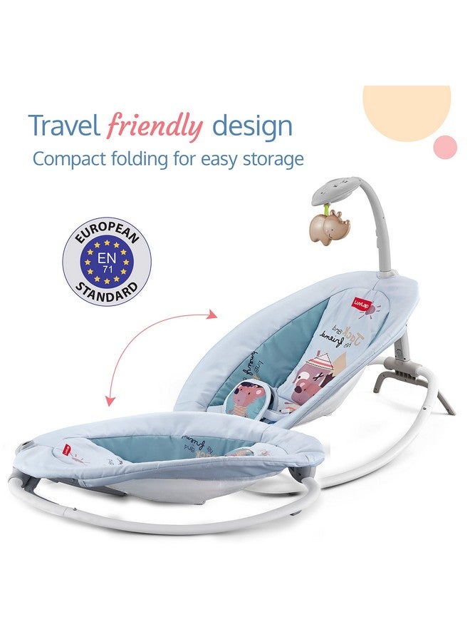 لوفلاب كرسي هزاز للأطفال من LuvLap Joy-n-Giggles - اهتزاز مهدئ خفيف، موسيقى بمستوى صوت منخفض (موسيقى محددة مسبقًا)، شريط ألعاب يدور 360 درجة، حزام أمان ثلاثي النقاط، جهاز تحكم عن بعد، رمادي - Image 3