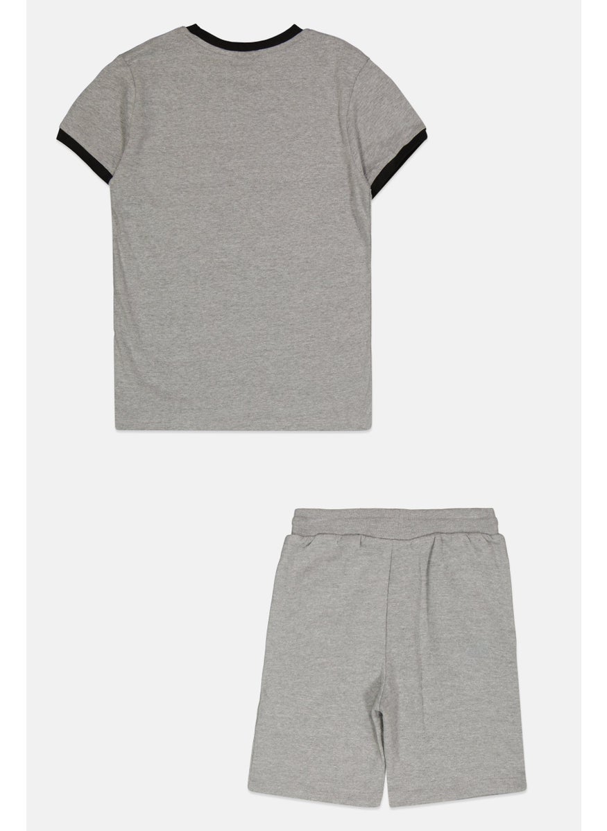 Ellesse Kids Boy 2 Pieces Brand Logo T-Shirt And Short Set, Grey  - Image 2