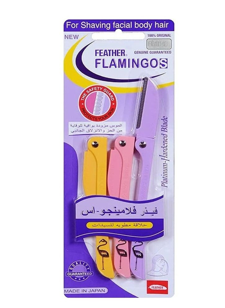 Feather-Flamingo - Pack of 3 stainless steel safety razors - Image 1