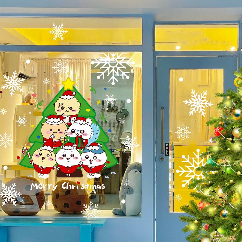 2026 Christmas Glass Sticker Chiikawa Window Uv Layout Window Grille Jiikawa Decorative Electrostatic Window Sticker - Image 2