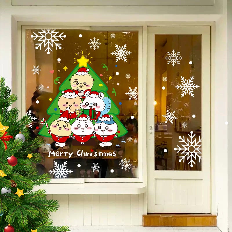2026 Christmas Glass Sticker Chiikawa Window Uv Layout Window Grille Jiikawa Decorative Electrostatic Window Sticker - Image 4
