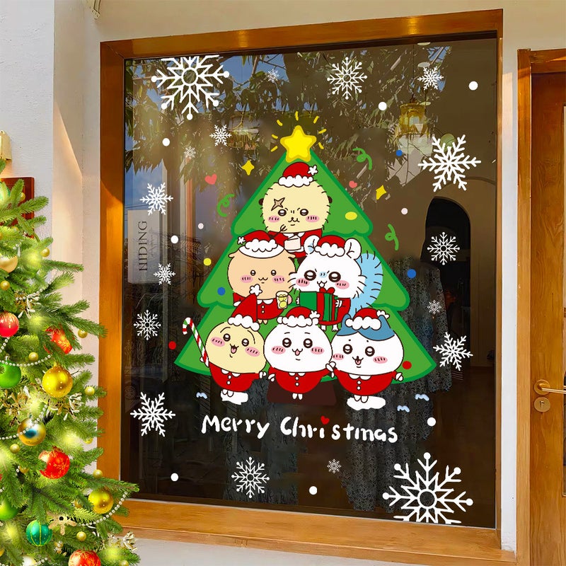 2026 Christmas Glass Sticker Chiikawa Window Uv Layout Window Grille Jiikawa Decorative Electrostatic Window Sticker - Image 3